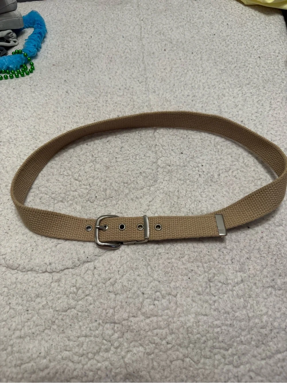 Beige Canvas Belt with Silver Buckle
